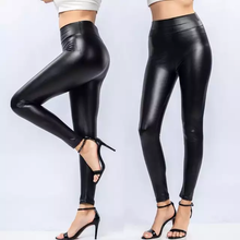 Load image into Gallery viewer, Betty  Black Faux leather High Waisted Leggings. - Sparkly Girl
