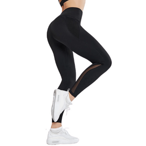 Black athletic leggings with top pockets